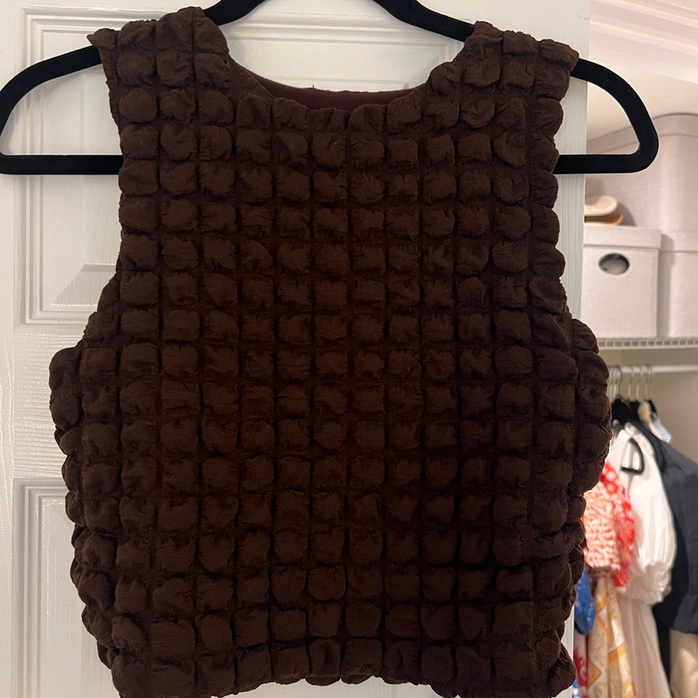 Brown Textured Sleeveless Top